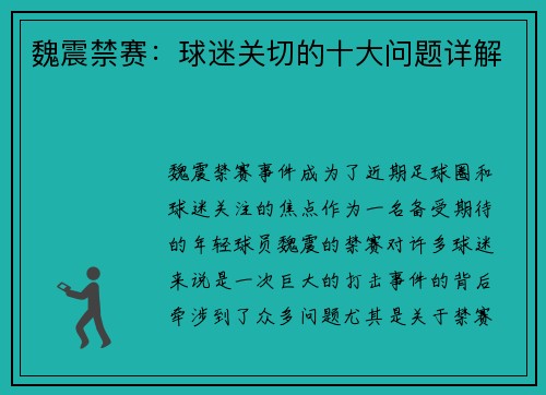 魏震禁赛：球迷关切的十大问题详解